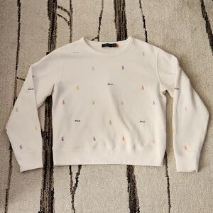 Ralph Lauren White Sweatshirt with Colorful Embroidery